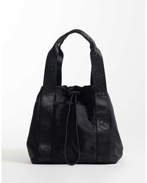 4505 Woven Adjustable Drawstring Bucket Bag With External Pocket - Black