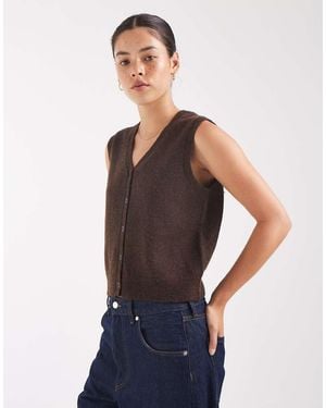 Pieces V Neck Button Front Knitted Vest - Blue