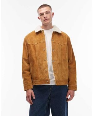 Levi's Chaqueta Color Tostado De Estilo Camionero Wéstern De Ante Y Borreguito De - Azul