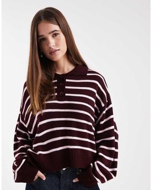 Miss Selfridge Knitted Stripe Polo Jumper - Red
