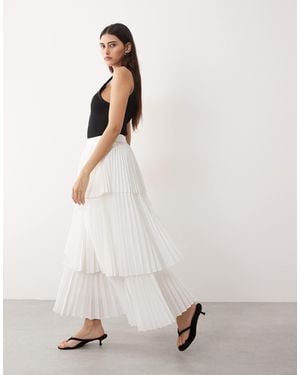 ARRANGE Tiered Pleated Maxi Skirt - White