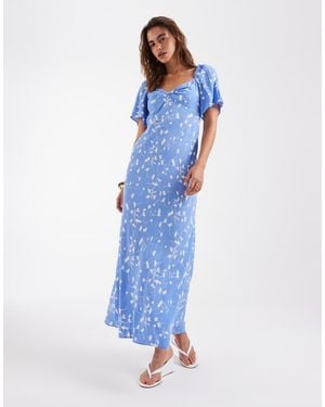 & Other Stories Viscose Puff Sleeve Midaxi Dress With Twist Sweetheart Neckline - Blue