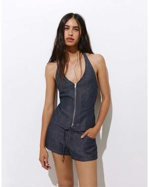 Pull&Bear Short en jean avec ceinture - Bleu
