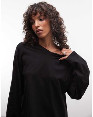 Weekday Boxy Fit Long Sleeve T-shirt With V-neck - Black
