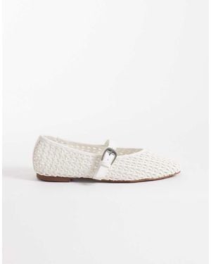 ASOS Wide Fit Leah Weave Detail Mary Jane Ballets - White