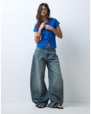 ASOS Barrel Leg Jeans Met Strik - Blauw