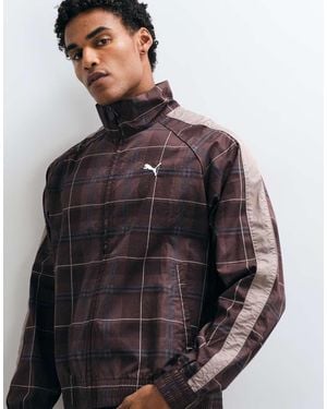 PUMA T7 Relaxed Tartan Track Jacket - Brown