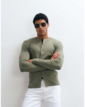 ASOS Muscle Fit T-Shirt With Henley Button Through - Green