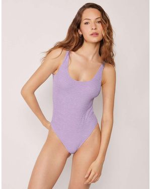 Calzedonia High-Leg Swimsuit Crinkle Waves - Purple