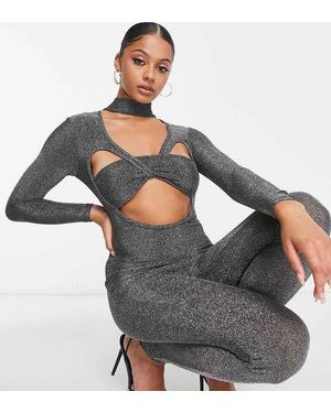 SIMMI Simmi Tall Glitter Cut Out Fitted Jumpsuit - Grey