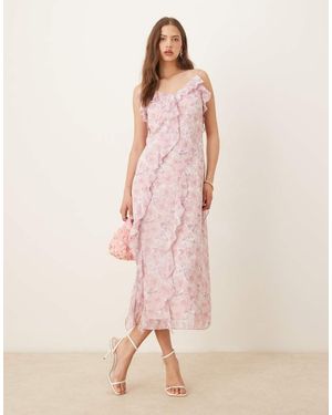 Vila Frill Trim Midi Dress - Pink