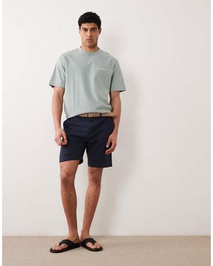 Threadbare Pantalones Cortos Chinos Con Cinturón De Mezcla De Lino De - Azul
