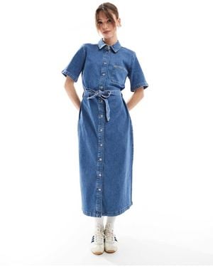 ONLY Tie Waist Denim Midi Dress - Blue