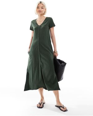 Superdry Short Sleeve Button Through Jersey Midi Dress - Green