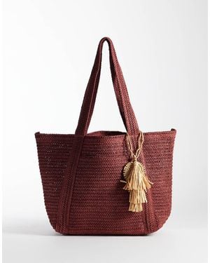 Mango Raffia Tote Bag - Red