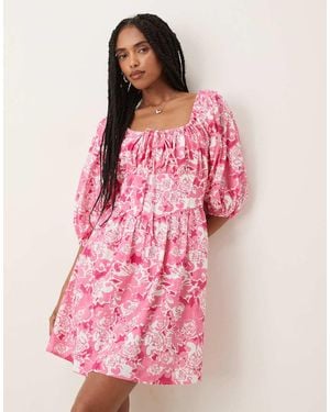 Collective The Label Puff Sleeve Mini Dress - Pink