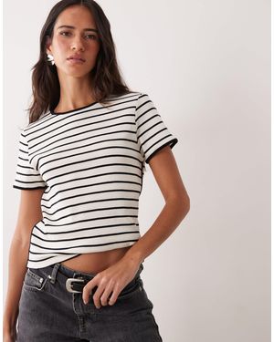 Mango 100 % baumwoll-t-shirt mit schwarzen und weißen streifen - Grau
