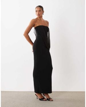 Missy Empire Missy Empire Double Sculpted Slinky Mesh Overlay Drape Detail Bandeau Maxi Dress - White