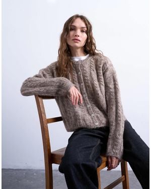 TOPSHOP Knitted Fluffy Cable Cardigan - Brown