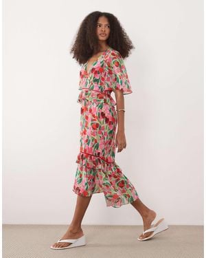 Hope & Ivy Midi Tea Dress With Peplum Waist - Pink