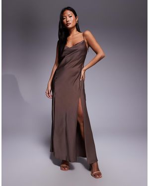 ASOS Asos Design Petite Satin Tie Strap Maxi Dress With Split Detail - Purple