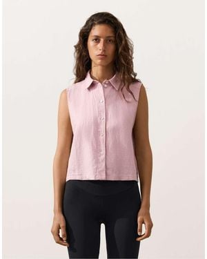 Oysho 100% Linen Sleeveless Cropped Shirt - Red