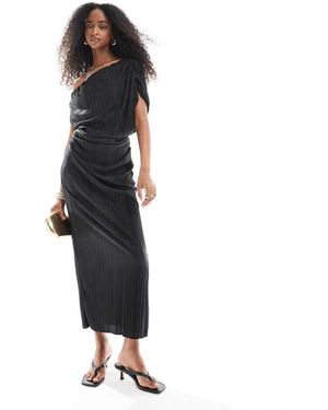ASOS Plisse Fallen Shoulder Midi Dress - Black