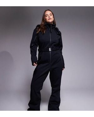 ASOS 4505 Ski & Snow Asos 4505 Curve Ski Soft Shell Belted Ski Suit With Slim Kick Leg And Faux Fur Hood - Blue