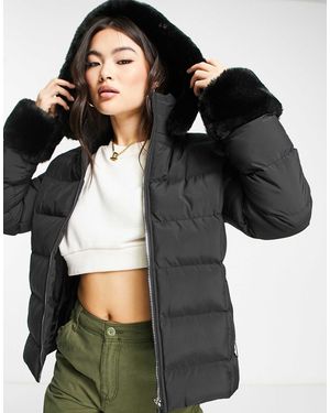 Threadbare Quartz Puffer Jacket With Faux Fur Trims - Black