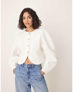 ASOS Boucle Cocoon Jacket With Starfish Buttons - White