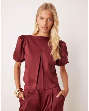 Pretty Lavish Puff Sleeve Satin Top Co-ord - Red