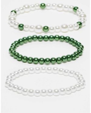 FADED FUTURE Confezione Da 3 Bracciali Elasticizzati Con Perline Verdi E Bianche - Verde