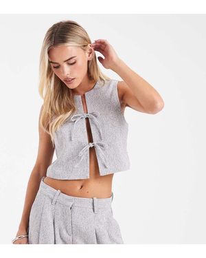 Vero Moda Chaleco De Sastre Gris Melange Con Lazada Delantera De (Parte De Un Conjunto) - Blanco