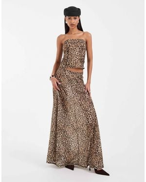 ASOS Printed Stretch Chiffon Full Hem Maxi Skirt - Brown