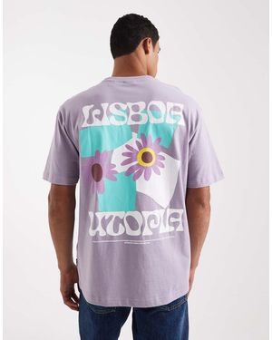 Only & Sons Camiseta Lila Oscuro Holgada Con Estampado De Flor En La Espalda De -Morado - Blanco
