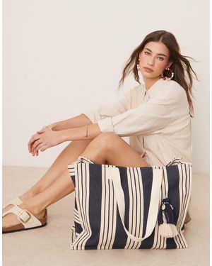 Accessorize Large Striped Beach Tote Bag - Natural