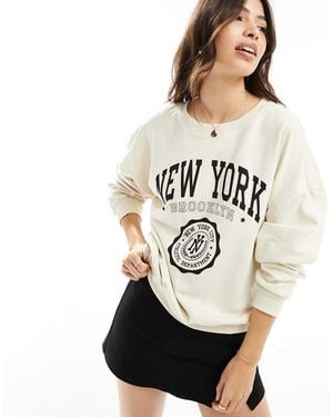 ONLY Sudadera Color Piedra Con Estampado De Texto "New York" De -Beis Neutro