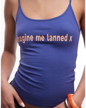 Susmie's Canotta Blu Con Stampa "Image Me Tanned" E Spalline Sottili