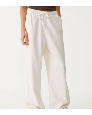 Stradivarius Petite Flowing Trousers With Linen - White