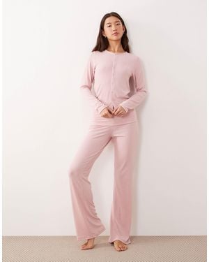 ASOS Mix & Match Soft Rib Fold Over Pajama Trouser - Pink