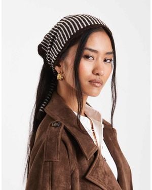 Miss Selfridge Wool Knitted Stripe Triangle Scarf - Brown