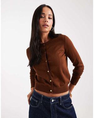 Brave Soul Crew Neck Cardigan - Brown