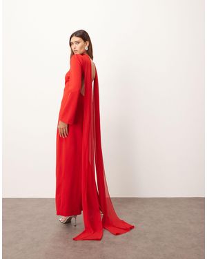 ARRANGE Structured Crepe Long Sleeve Maxi Dress With Chiffon Overlay
