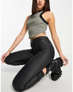 River Island Molly Mid Rise Waxed Coated Skinny Jeans - Black