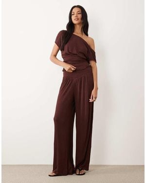 ASOS Mix & Match Crinkle Shirred Wide Leg Trouser - Brown