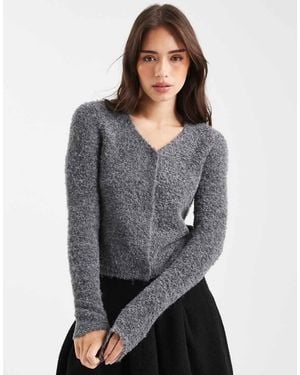 ASOS Neat Fit V Neck Boucle Cardigan - Grey