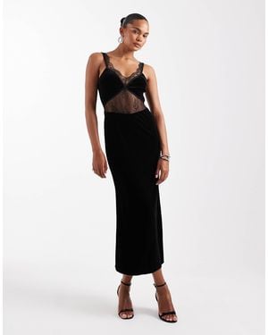 Never Fully Dressed Velvet Lace Insert Maxi Dress - Black
