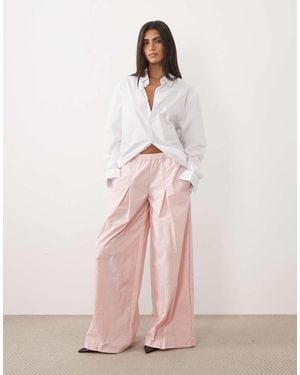 ASOS Pantalón De Pernera Ancha Con Cintura Elástica Y Pliegue Delantero En Tejido Técnico-Rosa