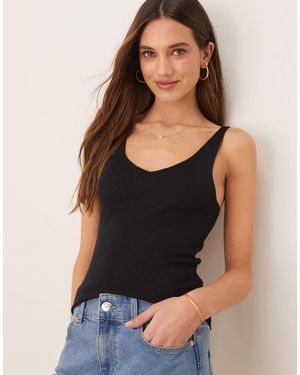 Vila Knitted Rib V Neck Vest - Black