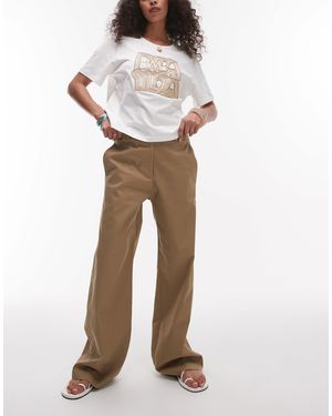 TOPSHOP Pantalon droit ajusté casual à taille basse - beige - Blanc